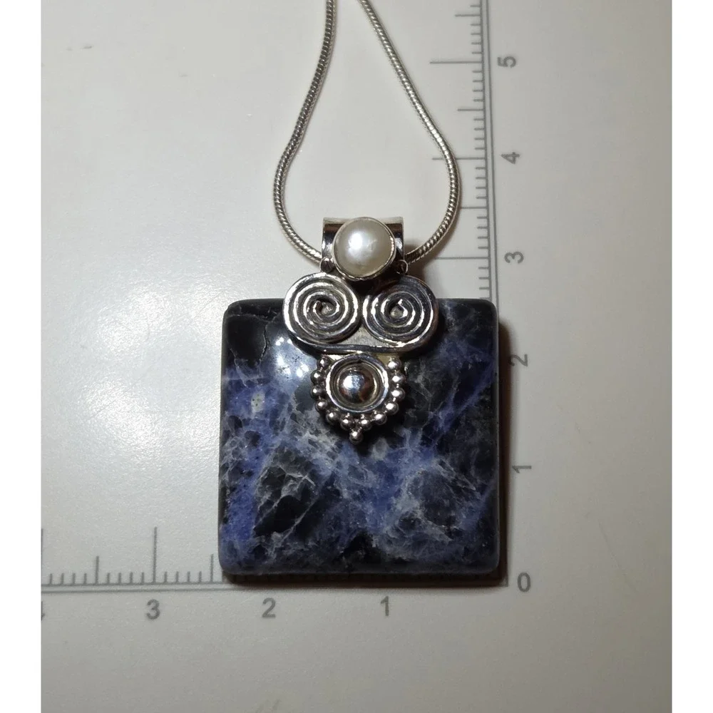 Vintage Sterling Silver Sodalite Pearl Pendant 18